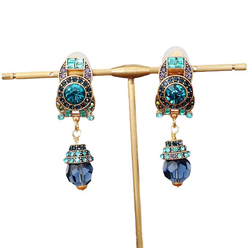 Bông Tai Bằng Thủy Tinh Ba Chiều Màu Xanh Dương Phong Cách Cổ Điển Thanh Lịch