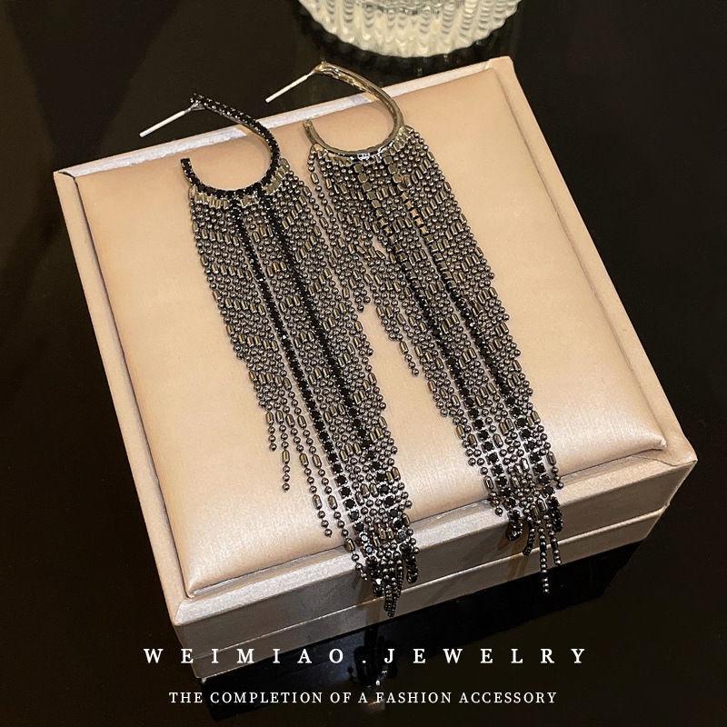 Bông Tai Mạ Bạc Dáng Dài Đính Kim Cương Phong Cách Âu Mỹ Thời Trang