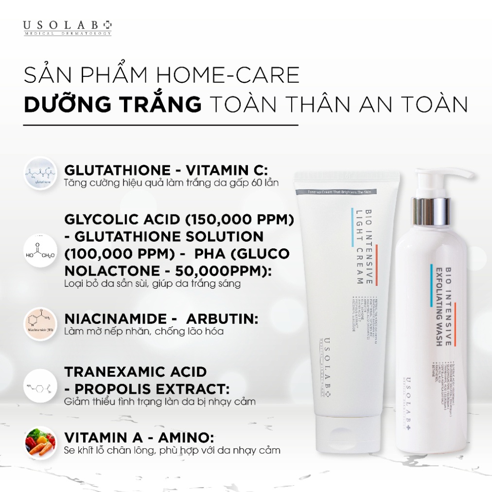 (Tem Công Ty) Bộ dưỡng trắng da tại nhà cao cấp Bio Intensive USO LAB 250ml