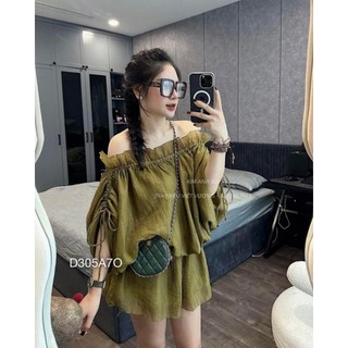 [Ảnh Thật & Clip] Áo Váy Kiểu Trễ Vai Rút Tay Siêu Phẩm ,Vải Tơ Đũi Sọc Nhăn 2 Lớp Cùng Màu Siêu Xịn -A