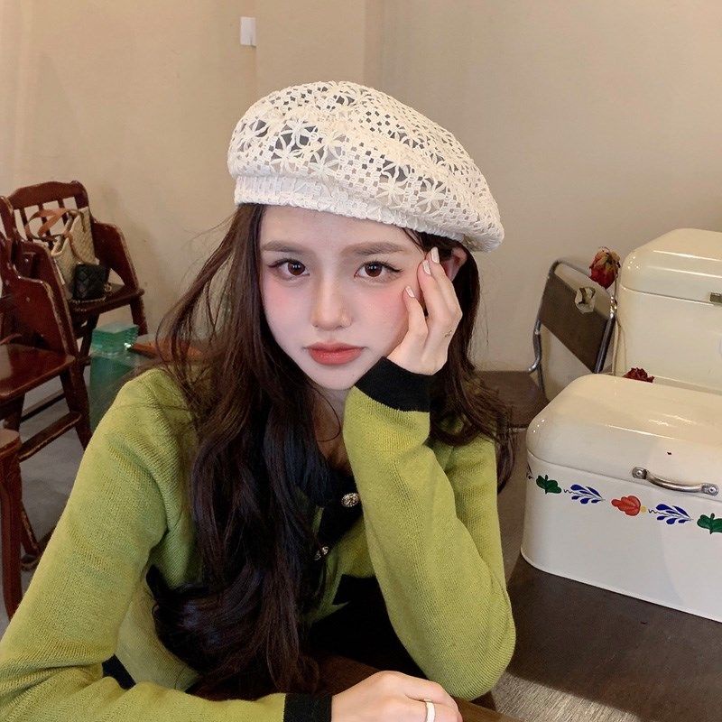 Mũ Beret Phối Ren Thoáng Khí Thời Trang Xuân Hè Dành Cho Nữ