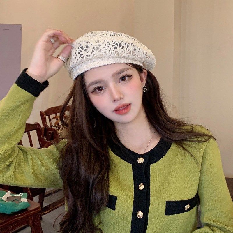 Mũ Beret Phối Ren Thoáng Khí Thời Trang Xuân Hè Dành Cho Nữ