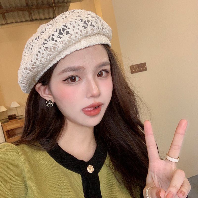 Mũ Beret Phối Ren Thoáng Khí Thời Trang Xuân Hè Dành Cho Nữ