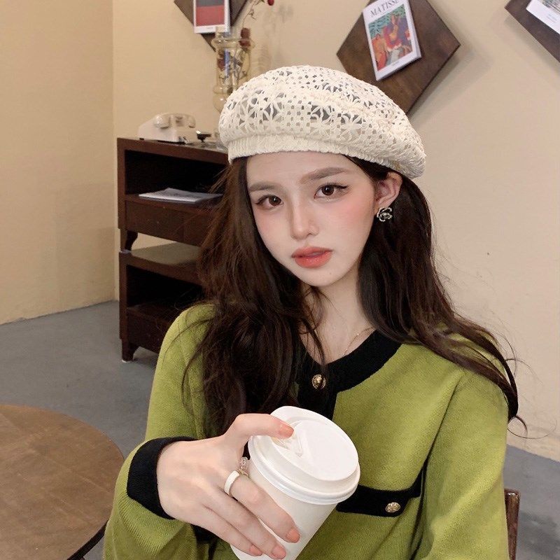 Mũ Beret Phối Ren Thoáng Khí Thời Trang Xuân Hè Dành Cho Nữ