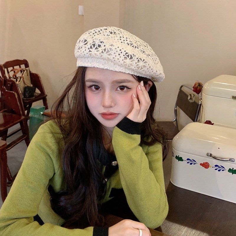 Mũ Beret Phối Ren Thoáng Khí Thời Trang Xuân Hè Dành Cho Nữ