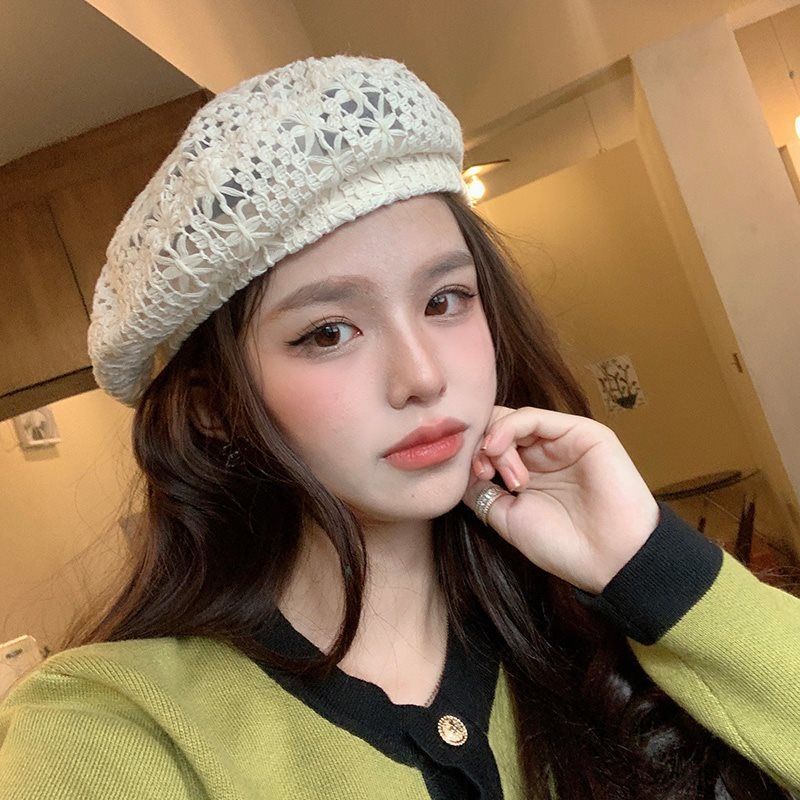 Mũ Beret Phối Ren Thoáng Khí Thời Trang Xuân Hè Dành Cho Nữ