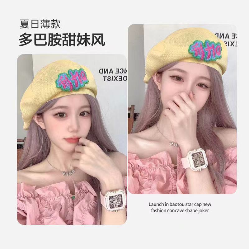 Mũ Beret Mỏng Màu Vàng Cỡ Nhỏ Thoáng Khí Thời Trang Mùa Hè Dễ Thương Cho Nữ