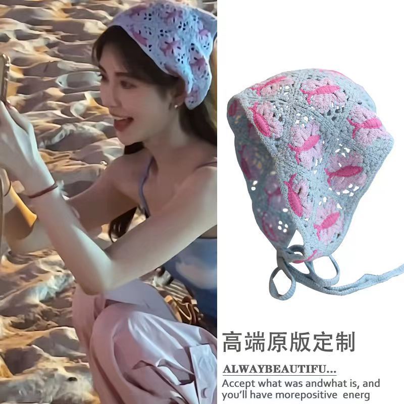 Mũ Trùm Đầu Tam Giác Họa Tiết Hoa Và Bướm Handmade Thời Trang Cho Nữ