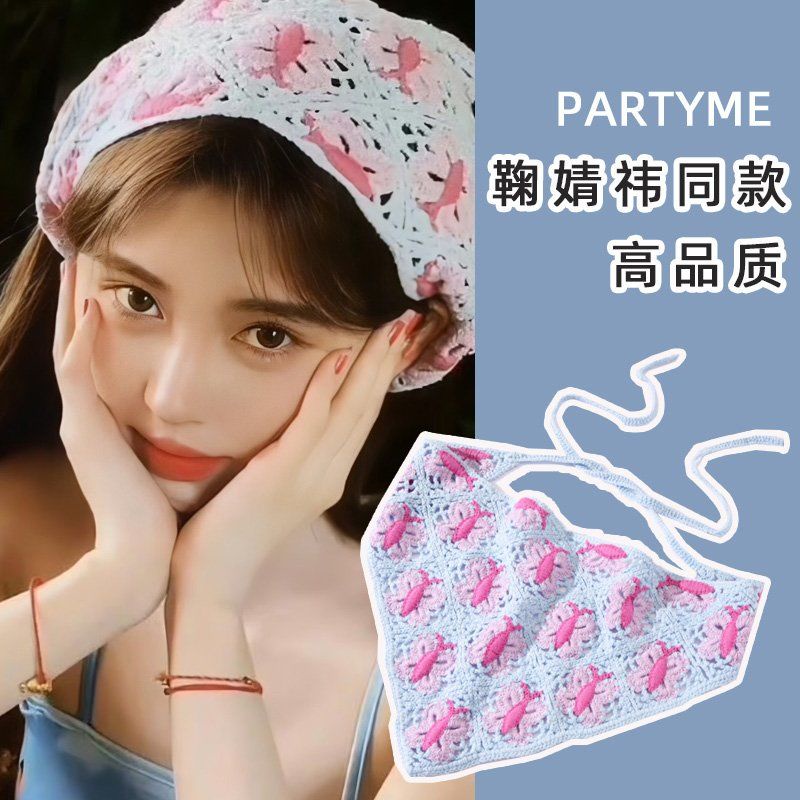 Mũ Trùm Đầu Tam Giác Họa Tiết Hoa Và Bướm Handmade Thời Trang Cho Nữ