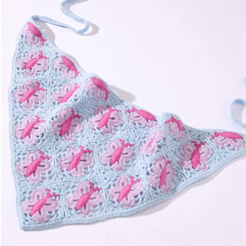 Mũ Trùm Đầu Tam Giác Họa Tiết Hoa Và Bướm Handmade Thời Trang Cho Nữ