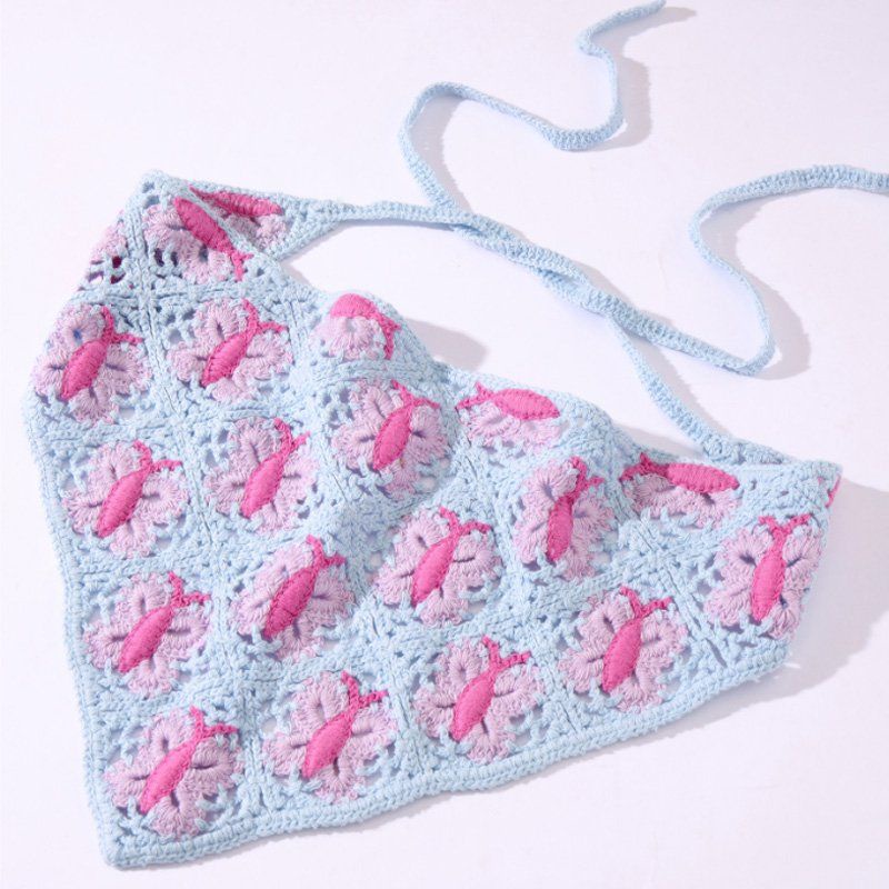 Mũ Trùm Đầu Tam Giác Họa Tiết Hoa Và Bướm Handmade Thời Trang Cho Nữ