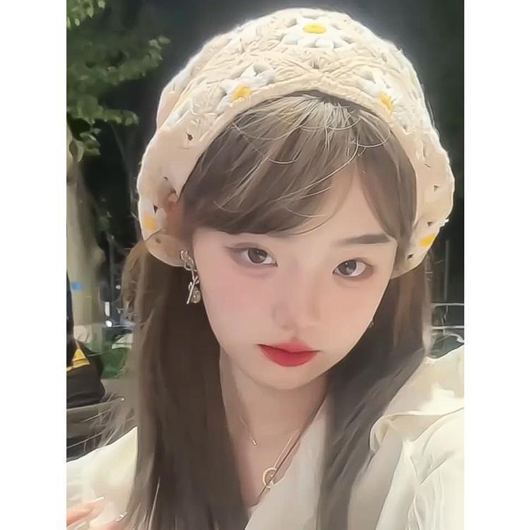Mũ Turban Đan Móc Thủ Công Họa Tiết Hoa Cúc Nhỏ Dễ Thương Thời Trang Xuân Thu Cho Nữ