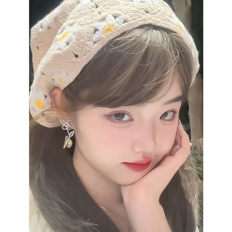 Mũ Turban Đan Móc Thủ Công Họa Tiết Hoa Cúc Nhỏ Dễ Thương Thời Trang Xuân Thu Cho Nữ