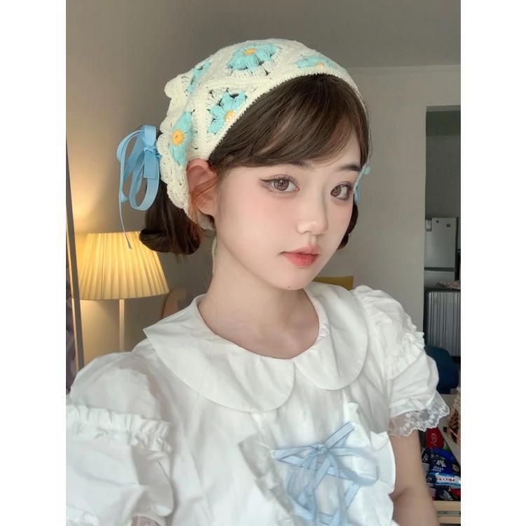 Mũ Turban Đan Móc Thủ Công Họa Tiết Hoa Cúc Nhỏ Dễ Thương Thời Trang Xuân Thu Cho Nữ