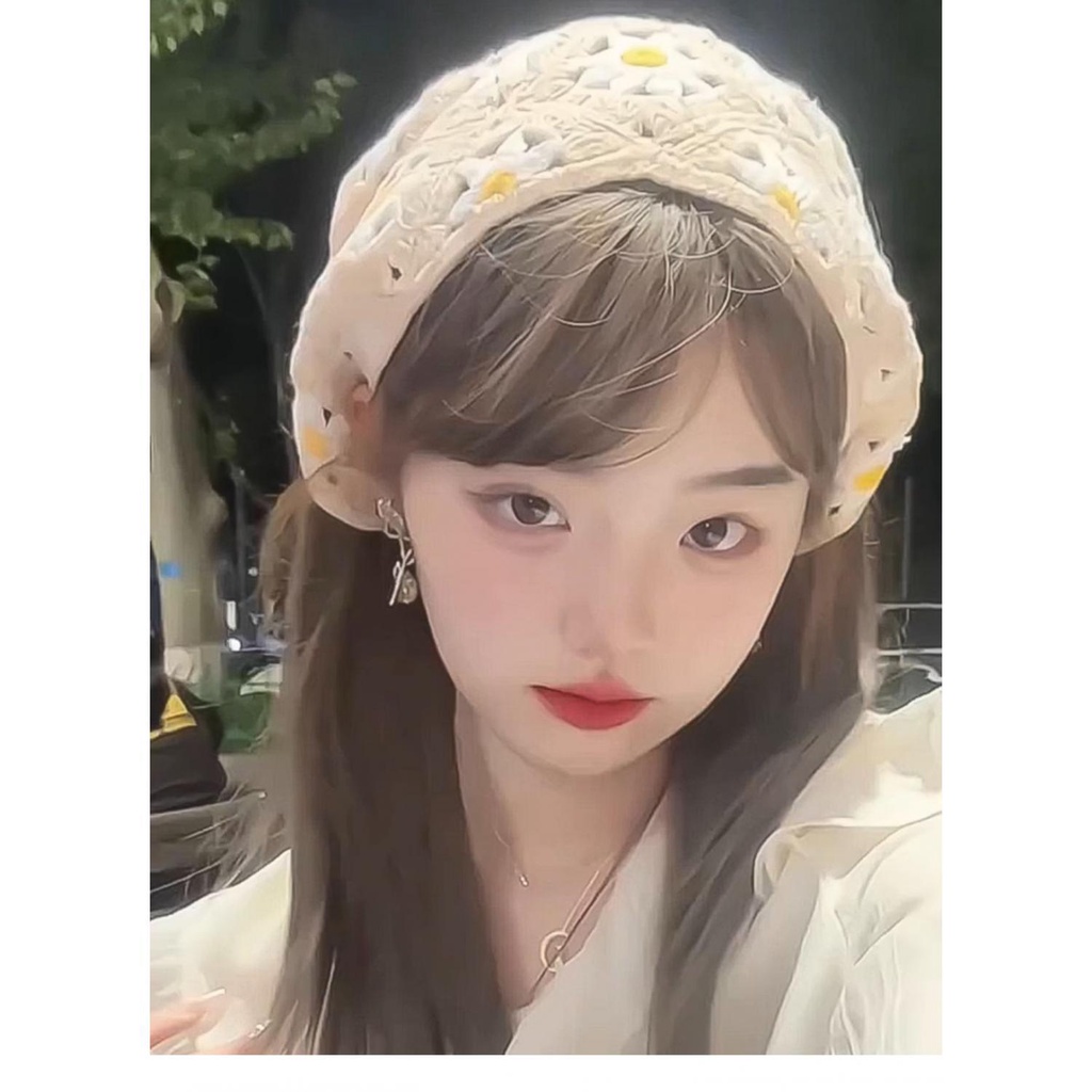 Mũ Turban Đan Móc Thủ Công Họa Tiết Hoa Cúc Nhỏ Dễ Thương Thời Trang Xuân Thu Cho Nữ