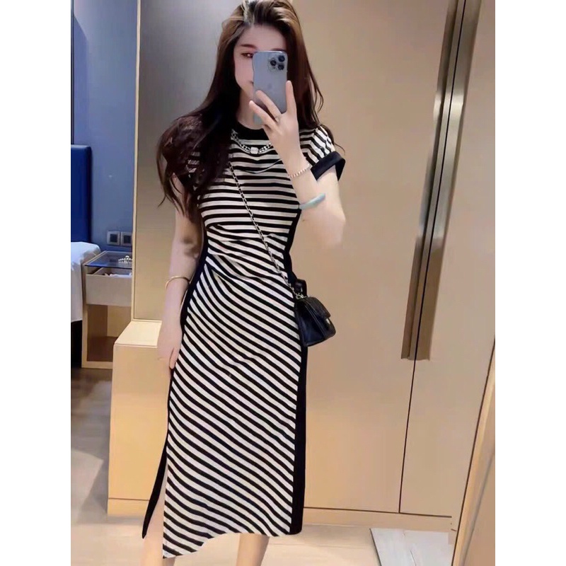 HÀNG NHẬP - ĐẦM THUN SỌC VIỀN ĐEN