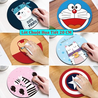 Lót chuột hình tròn 20cm, bàn di chuột họa tiết dễ thương chống trượt