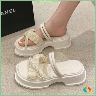 Xăng đan ngọc trai đế dày nữ mẫu mới thời trang mùa hè