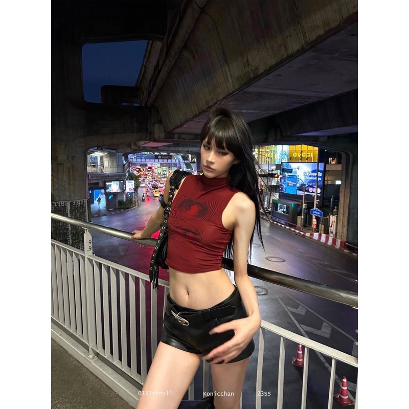 Áo Thun Ngắn Mỏng Không Tay Cổ Cao In Họa Tiết Phong Cách Trung Hoa Độc Đáo Thời Trang Mùa Hè Mới Cho Nữ