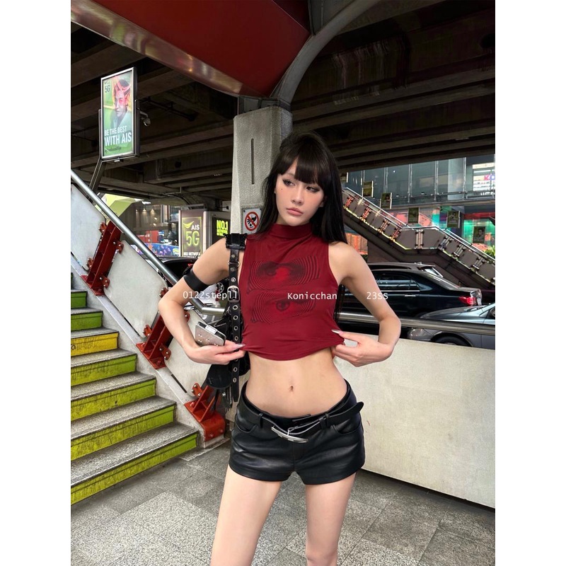 Áo Thun Ngắn Mỏng Không Tay Cổ Cao In Họa Tiết Phong Cách Trung Hoa Độc Đáo Thời Trang Mùa Hè Mới Cho Nữ