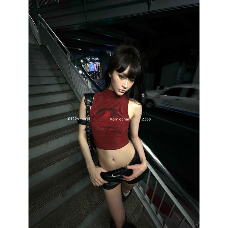 Áo Thun Ngắn Mỏng Không Tay Cổ Cao In Họa Tiết Phong Cách Trung Hoa Độc Đáo Thời Trang Mùa Hè Mới Cho Nữ