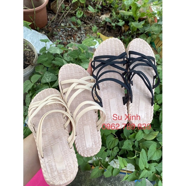 Sandal giả cói hàng  Quảng Châu- Sandal quai chéo cao su dẻo giả cói chống nước