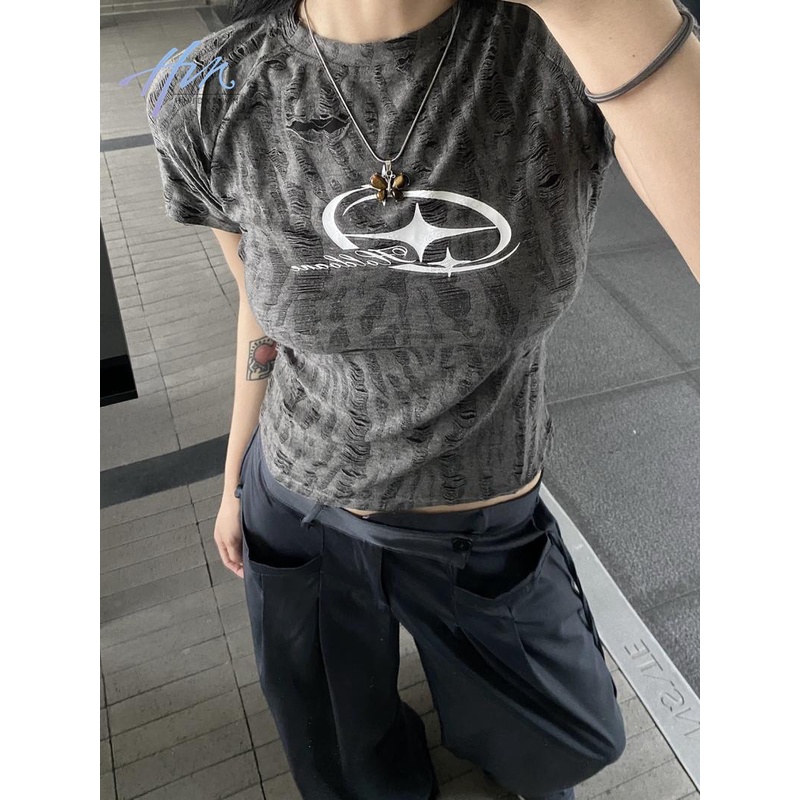 Áo Thun Ngắn Hở Vai Màu Nhuộm Phong Cách Thời Trang Mỹ Dành Cho Nữ