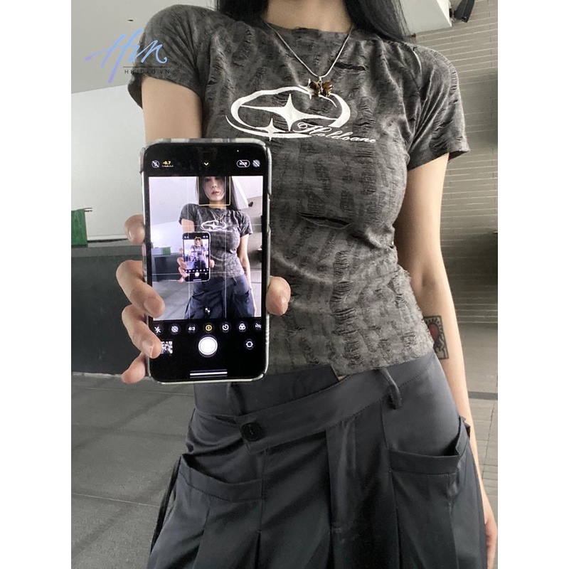 Áo Thun Ngắn Hở Vai Màu Nhuộm Phong Cách Thời Trang Mỹ Dành Cho Nữ