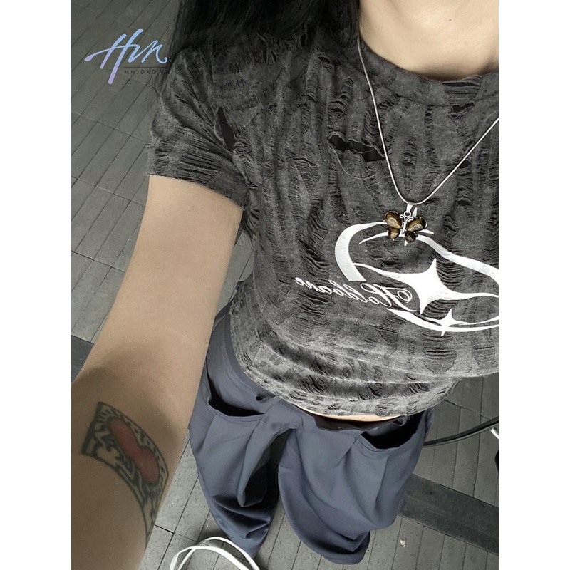 Áo Thun Ngắn Hở Vai Màu Nhuộm Phong Cách Thời Trang Mỹ Dành Cho Nữ