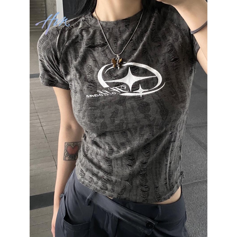 Áo Thun Ngắn Hở Vai Màu Nhuộm Phong Cách Thời Trang Mỹ Dành Cho Nữ