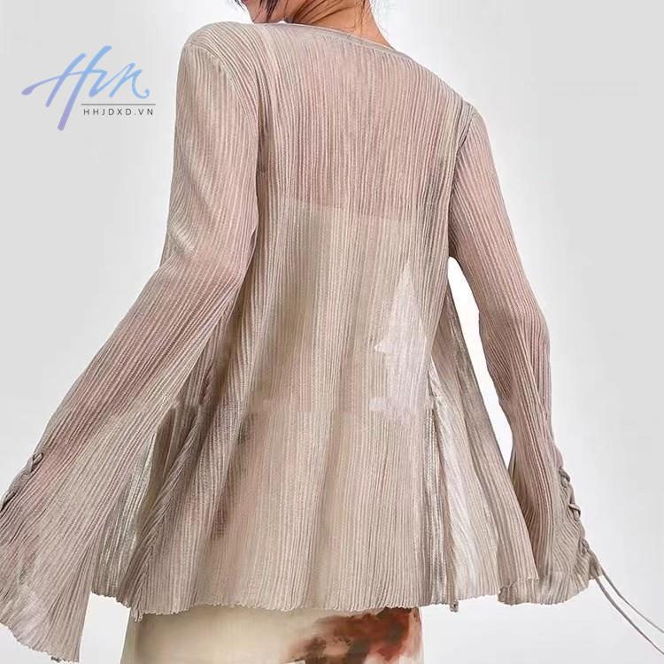 Áo Dệt Kim Mỏng Tay Loe Chống Nắng Màu Đen Thời Trang Cao Cấp Cho Nữ