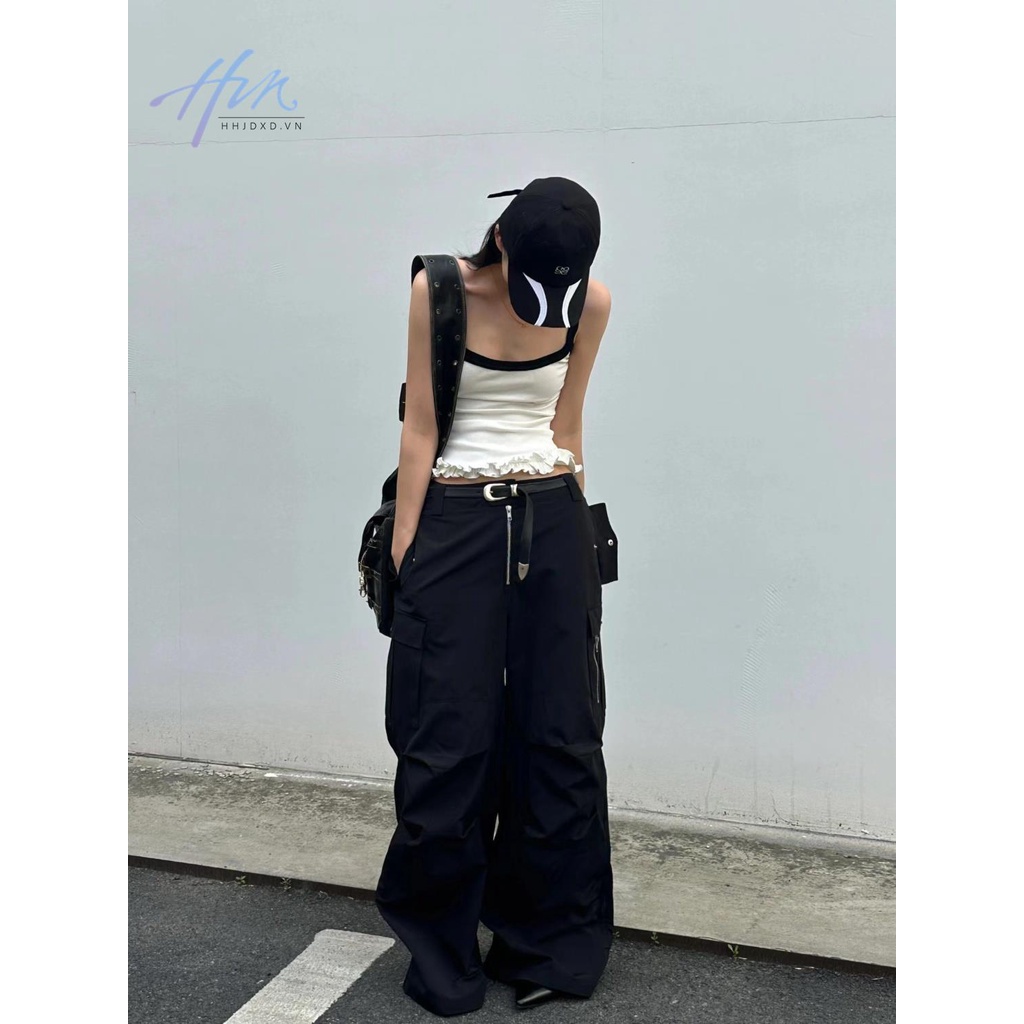 Áo Hai Dây Cotton Màu Trắng Đen Thiết Kế Xếp Ly Ôm Dáng Đơn Giản Hợp Thời Trang Cho Nữ