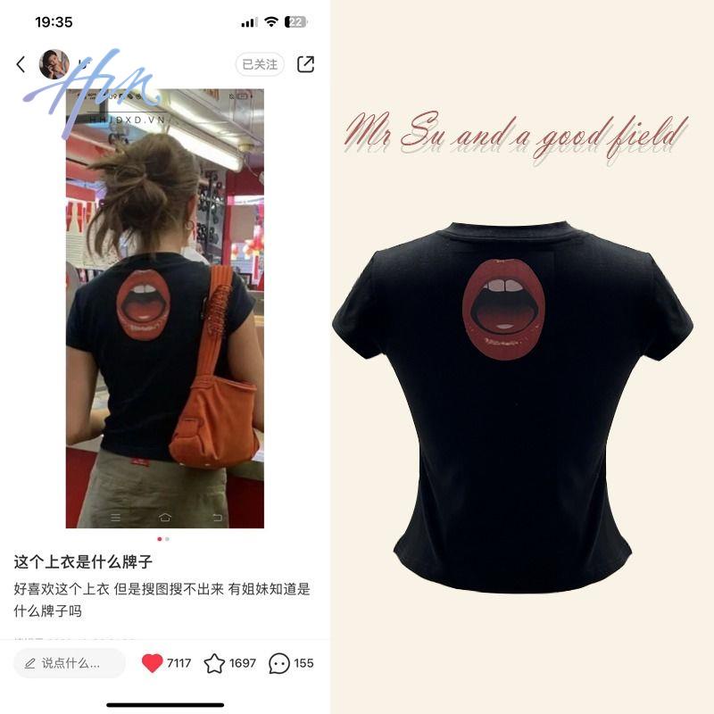 Áo Thun Tay Ngắn In Hình Đôi Môi Phong Cách Hoàng Gia Thời Trang Xuân Hè 2023 Cho Nữ