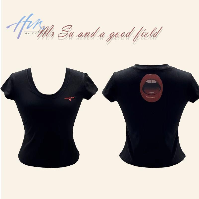 Áo Thun Tay Ngắn In Hình Đôi Môi Phong Cách Hoàng Gia Thời Trang Xuân Hè 2023 Cho Nữ