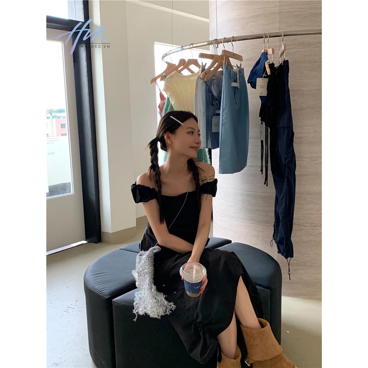 Kumikumi Áo Sơ Mi Ngắn Ôm Dáng Hở Vai Màu Đen Phong Cách Pháp Thời Trang Mùa Hè Dành Cho Nữ