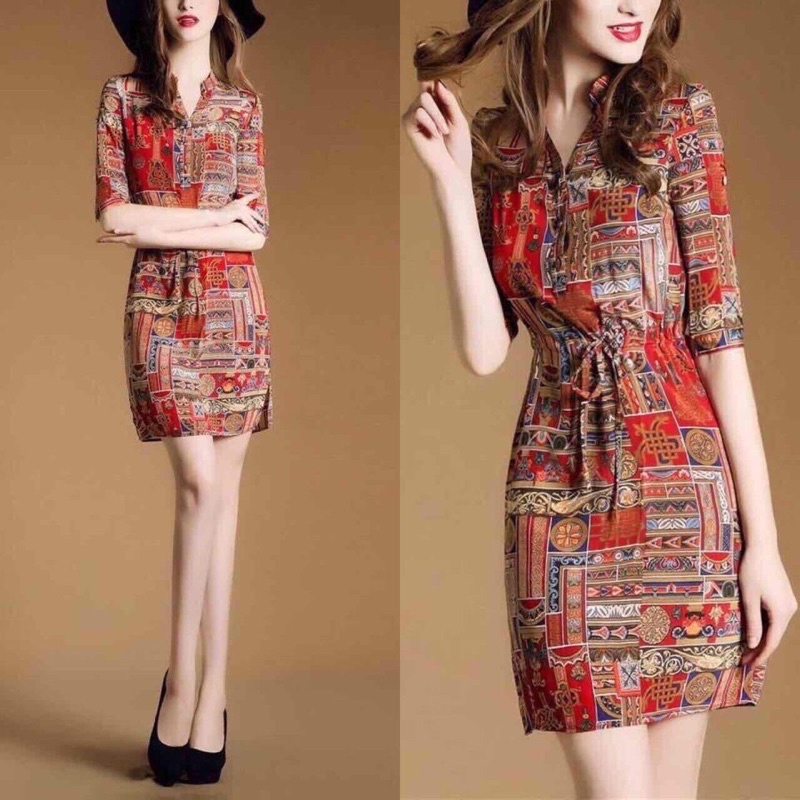 ĐẦM SUÔNG HỌA TIẾT THỔ CẨM HÀNG NHẬP
