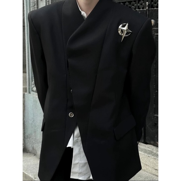 Áo Khoác blazer Cổ Trụ Áo Vest nam nữ phong cách hàn AV026. (Tặng kèm)phụ kiện ulzzang siêu chất màu đen