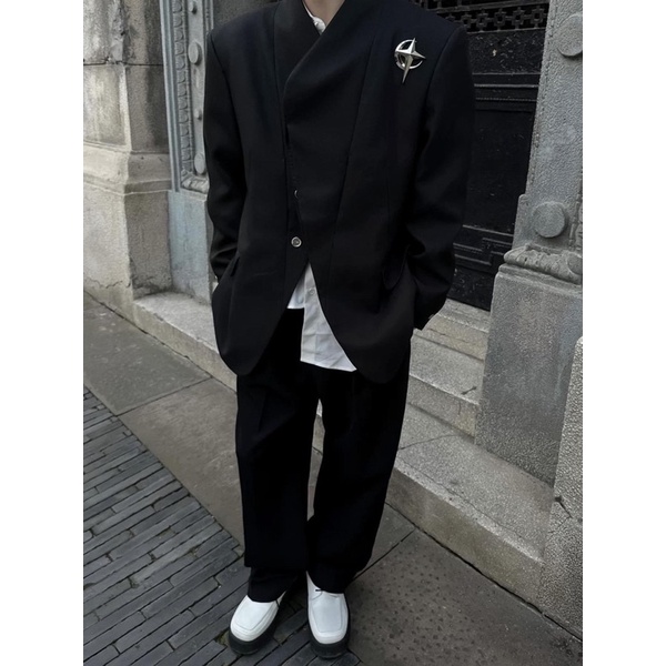 Áo Khoác blazer Cổ Trụ Áo Vest nam nữ phong cách hàn AV026. phụ kiện ulzzang siêu chất màu đen