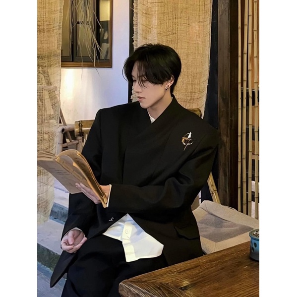 Áo Khoác blazer Cổ Trụ Áo Vest nam nữ phong cách hàn AV026. phụ kiện ulzzang siêu chất màu đen