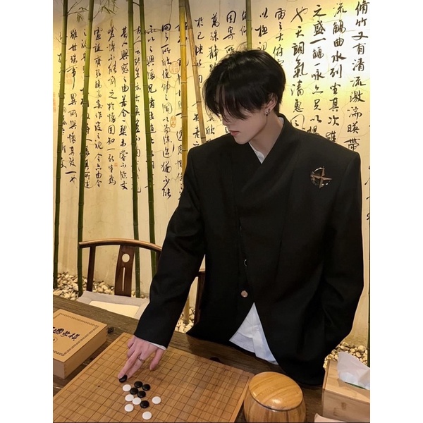 Áo Khoác blazer Cổ Trụ Áo Vest nam nữ phong cách hàn AV026. phụ kiện ulzzang siêu chất màu đen