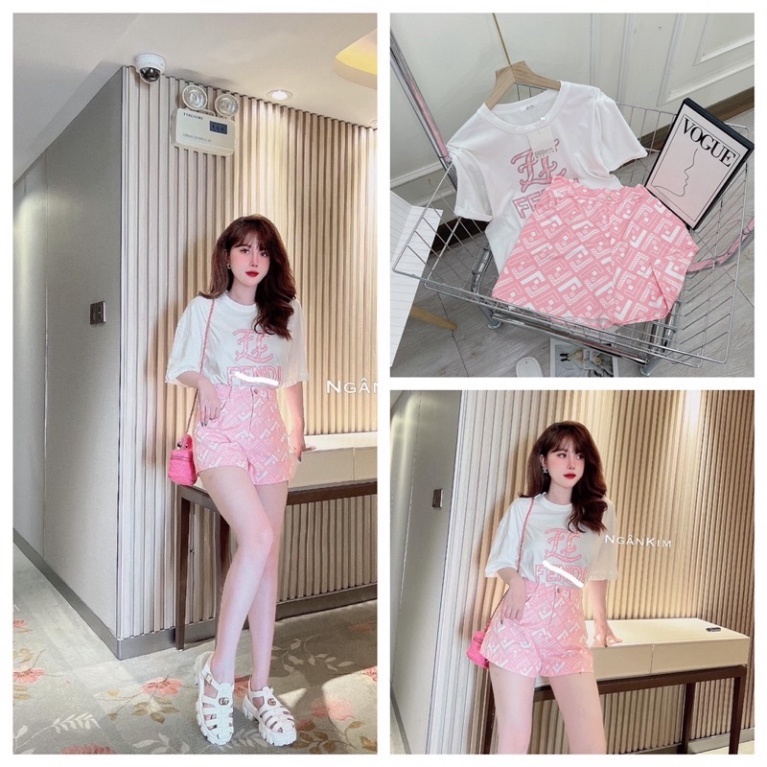 SÉT FENDYY HỒNG SIÊU ĐẸP SIÊU tính cách áo co dãn COTTON HÀNG L1 Ạ