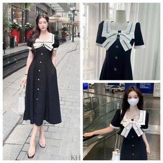 𝗩𝗶𝗱𝗲𝗼 𝗔̉𝗻𝗵 𝗧𝗵𝗮̣̂𝘁 ✔  Váy tiểu thư dáng thon cao nơ ngực   Chất tuyết chéo hàn cứng cáp đẹp nha. From đỉnh