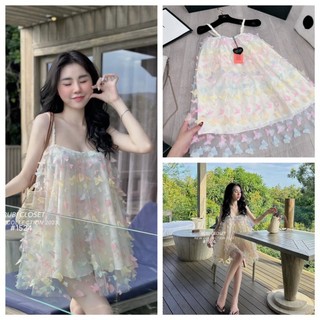 𝗩𝗶𝗱𝗲𝗼 𝗔̉𝗻𝗵 𝗧𝗵𝗮̣̂𝘁 ✔  Váy 2 dây hoa  màu sắc tuyệt phẩm Vải tơ ren nổi QC thời thượng ưng chuẩn mẫu mặc, có lót ở phần t