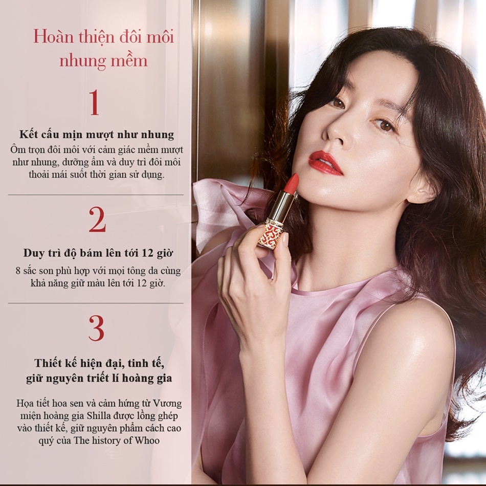 [HB Gift]  Son nhung lì Đông y The history of Whoo Gongjinhyang Mi Velvet Lip Rouge 3.5g #25