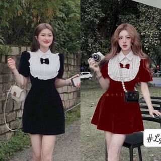 𝗩𝗶𝗱𝗲𝗼 𝗔̉𝗻𝗵 𝗧𝗵𝗮̣̂𝘁 ✔  Váy nhung cổ bèo nơ ngọc về hàng đẹp tuyệt Chất nhung 2 da cứng loại 1