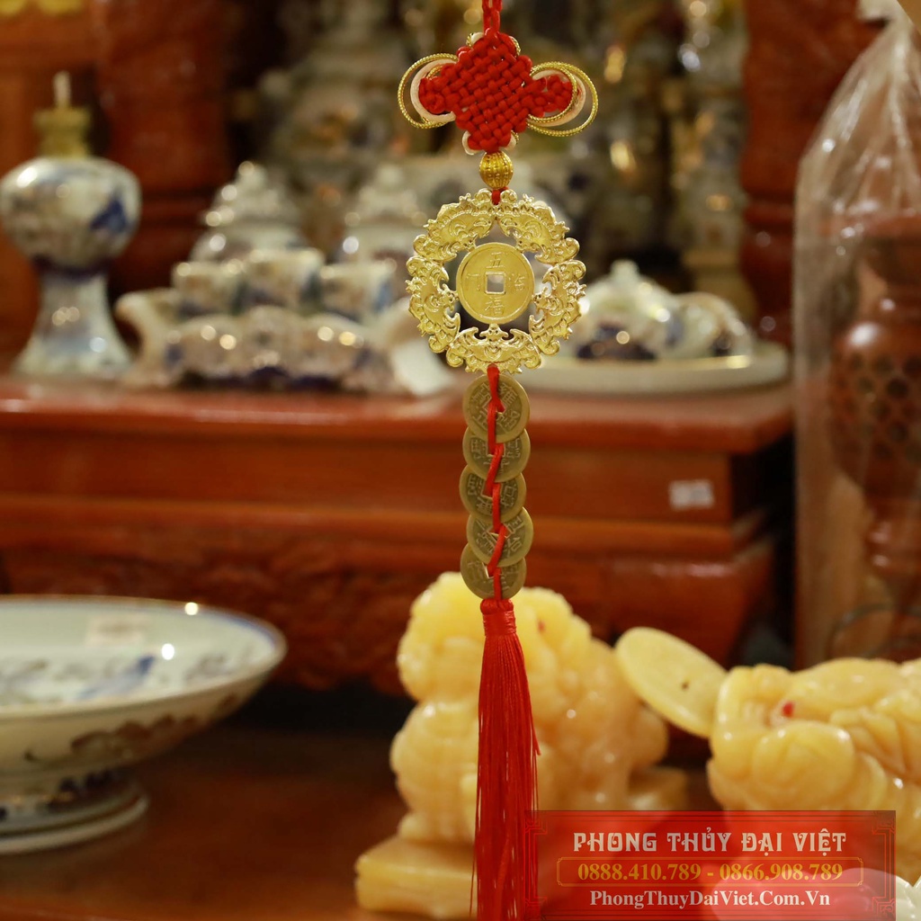 Dây treo ngũ phúc lâm môn mạ và.ng kết xu ngũ đế