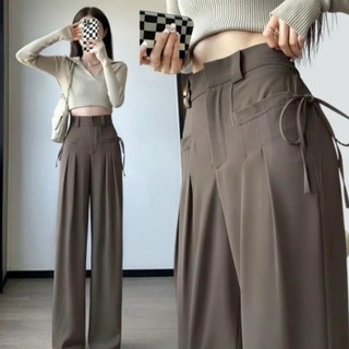  bigsize. Quần tây suông túi ngang thắt nơ cạp cao ống đứng công sở chất Ruby mềm mịn lên form rộng 
