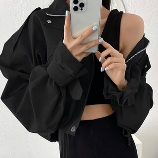 Áo Khoác Nữ Croptop Rút Dây