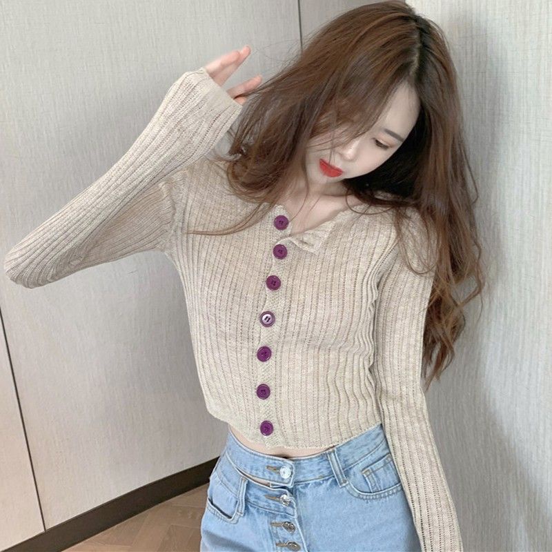 Jiashucheng Áo Cardigan Dệt Kim Tay Dài Phong Cách Mùa Thu Mới Với Quần Lưng Cao Ôm Dáng Gợi Cảm Cho Nữ