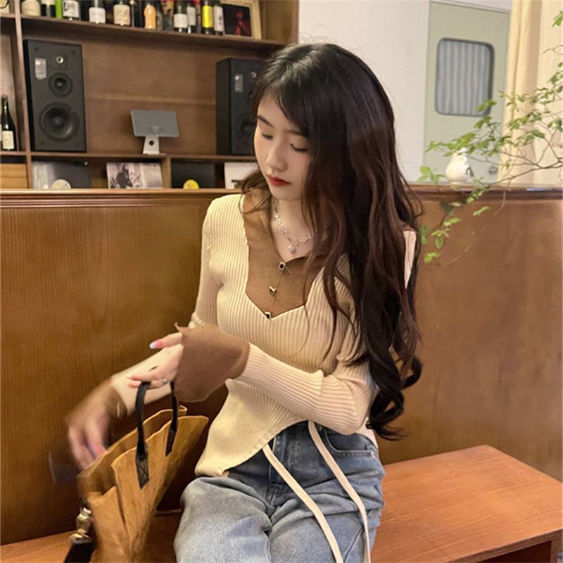 Jiashucheng Áo Sweater Tay Dài Cổ Chữ V Dáng Ôm Phong Cách Mùa Thu Mới Cho Nữ